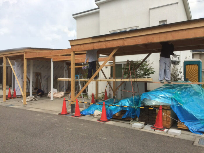 施工事例　木製カーポート　塗装1