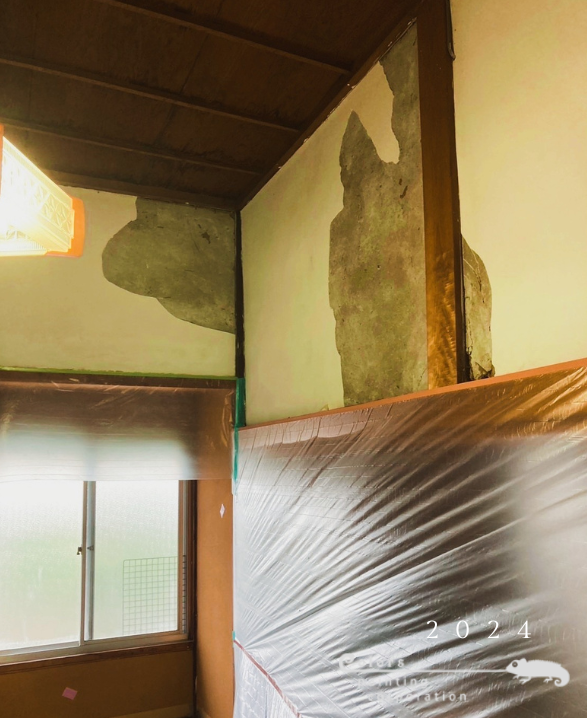 ★漆喰壁　修復　地震の爪痕1